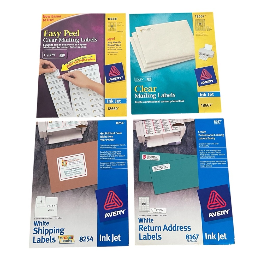Avery Ink Jet Clear Mailing, White Shipping & White Return Address Labels Lot